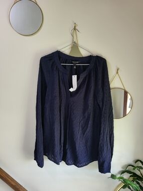 long tall sally Navy Eyelet Long-Sleeve Peasant Blouse